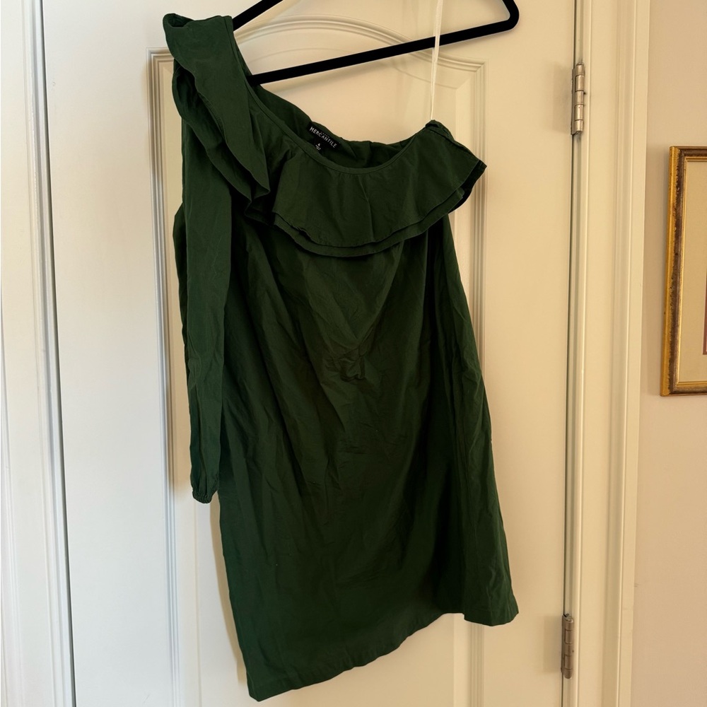 Green J Crew Mercantile one shouldered dress